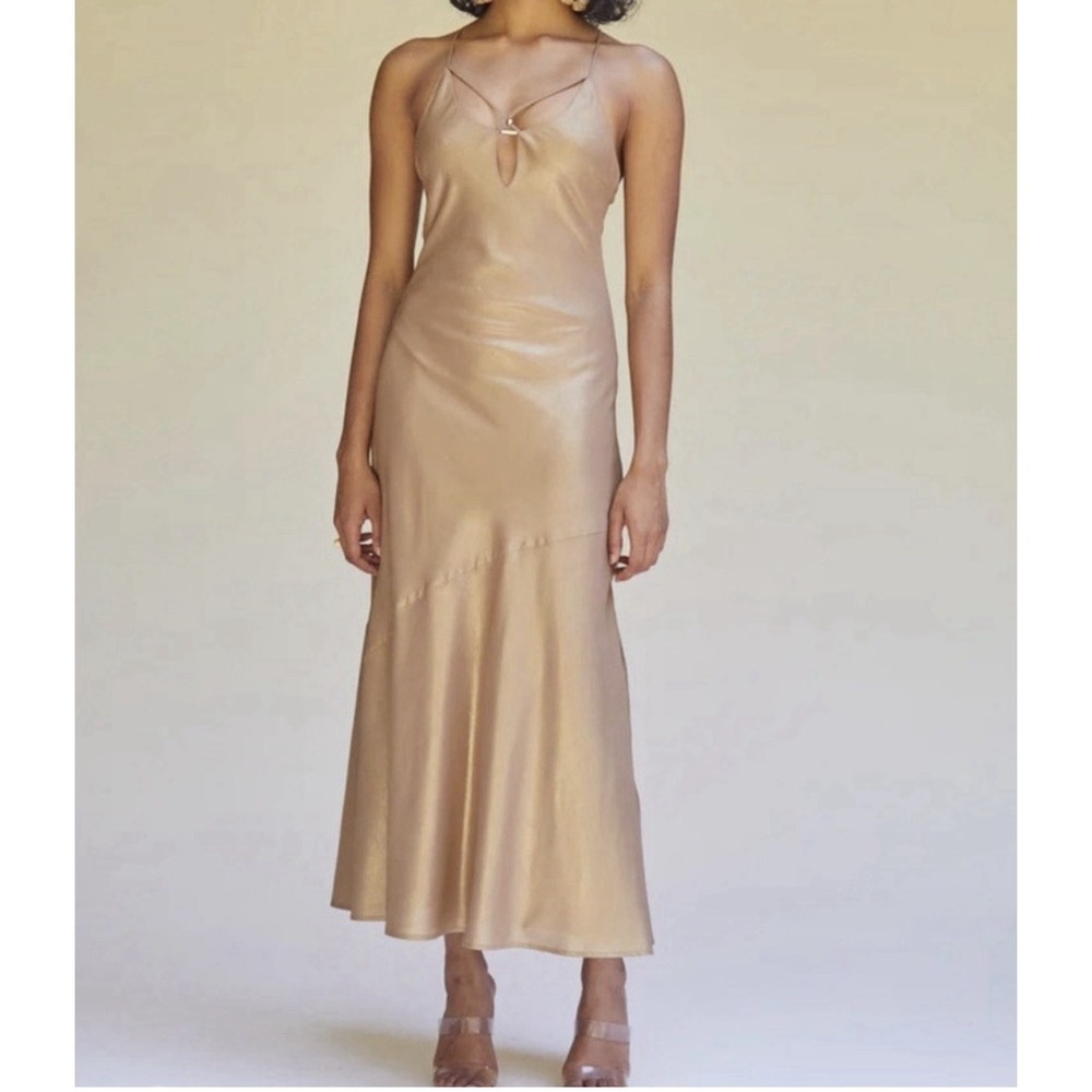 Suboo Tie Slip Dress Gold Party Cocktail Straps Long‎ Medium
